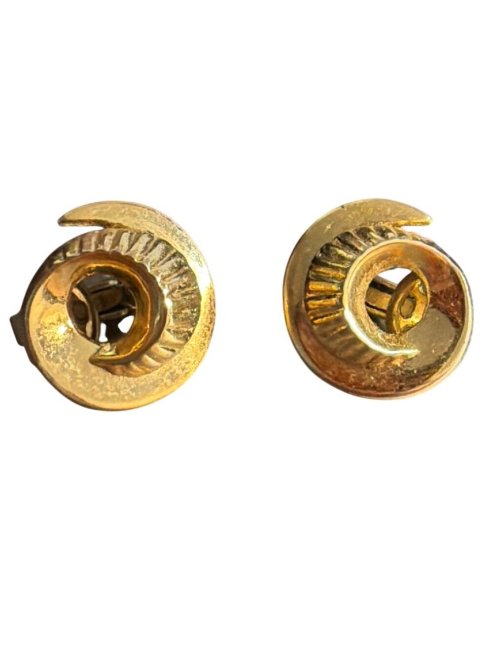 Vtg Crown Trifari Gold Tone Spiral Clip On Earrings Retro Circle Texture .75"